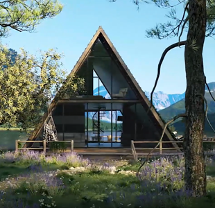 3D Video Showing a House in Nature